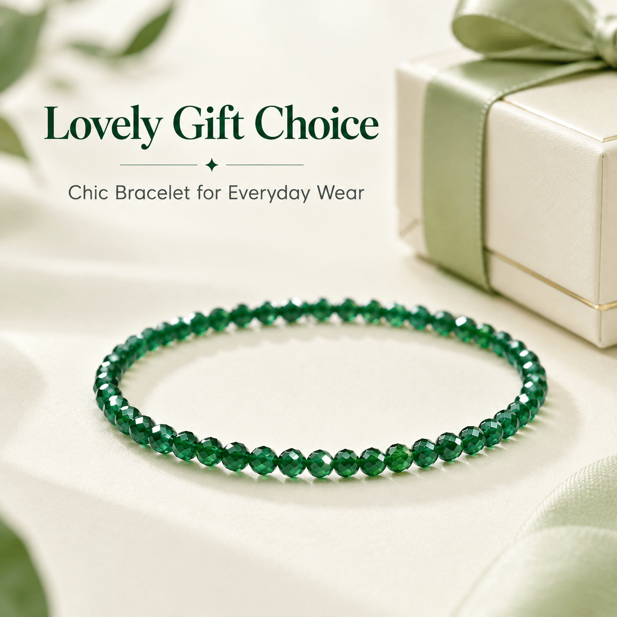 2pc Green Crystal Beaded Bracelets Set, Everyday Fashion
